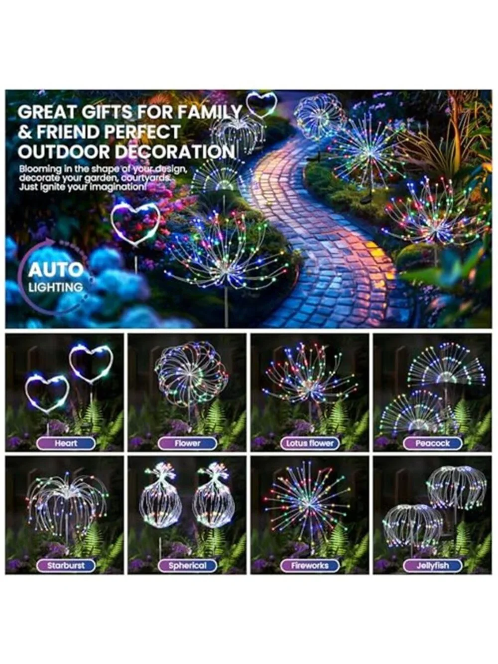 PEVOROS Garden Decor Solar Lights Outdoor,120LED Waterproof Colorful Solar